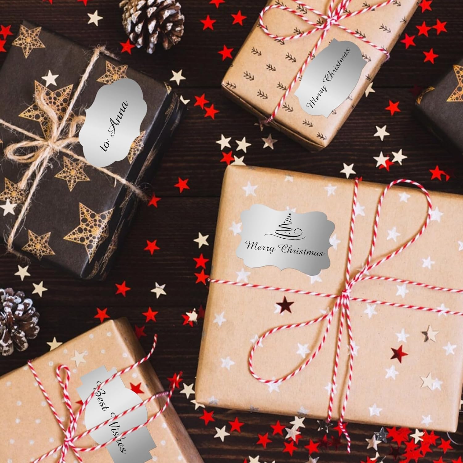 350 PCS Gift Tags Stickers, 2" x 1.2" Fancy Shape Stickers, Self-Adhesive, Handmade Bottle All-Purpose Jar Labels for Presents, Cosmetic Decoration Jars, Food Craft (Silver)