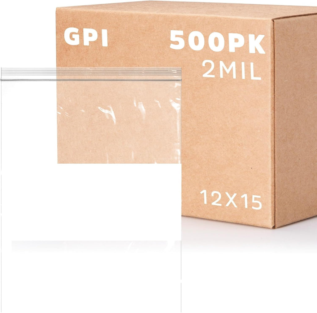 12" x 15" Large Zip Bags, 2 Mil Thick Clear Plastic Reclosable Zipper Lock Bags with Write-on White Block, with Resealable Zip Top Lock for Food Storage & Office Supplies, 500 Count