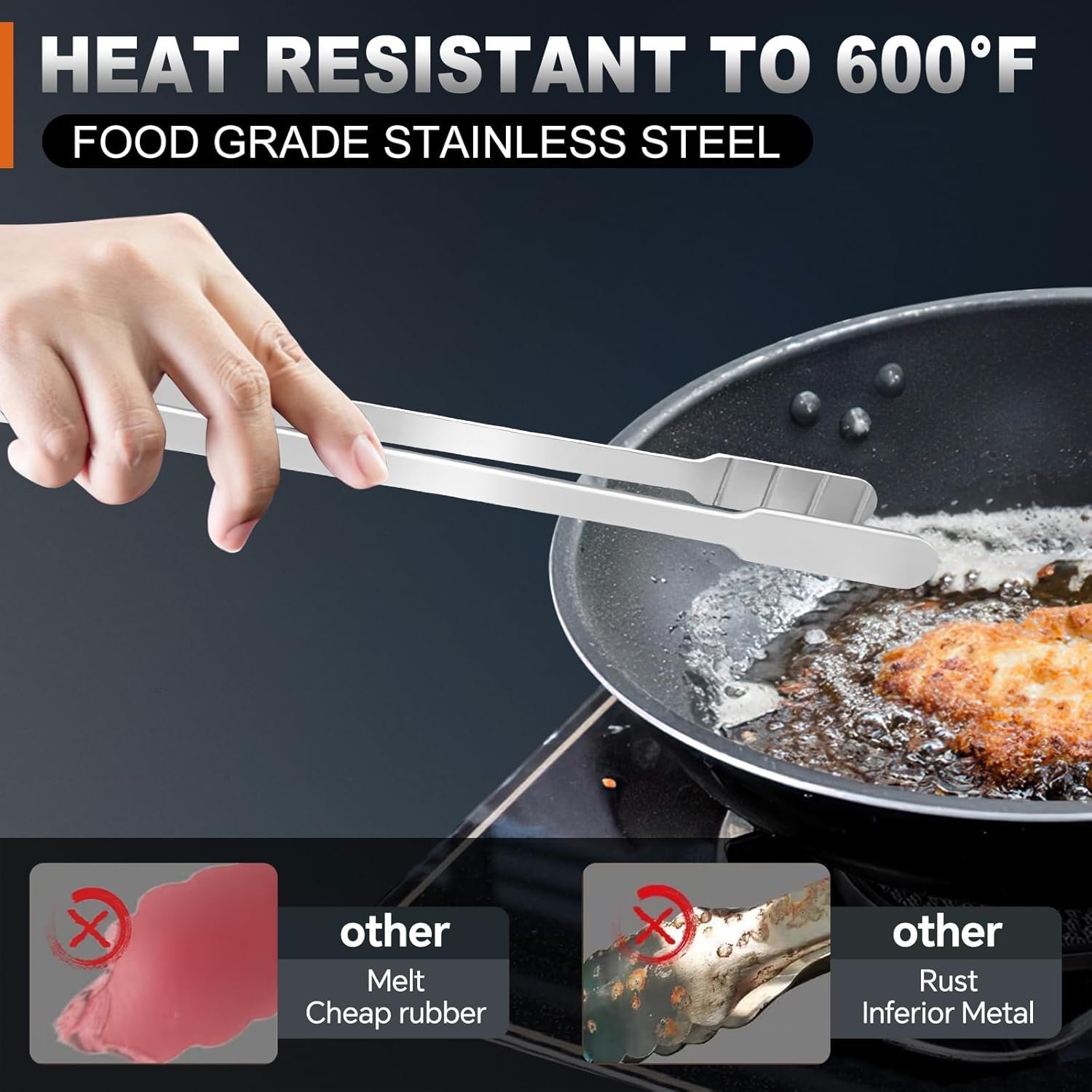 16 Inch long Kitchen Tweezers - 2 Pack large Tweezer Tongs for Cooking, Heavy Duty Stainless Steel Heat Resistant 600°F Food tweezers, Dishwasher safe