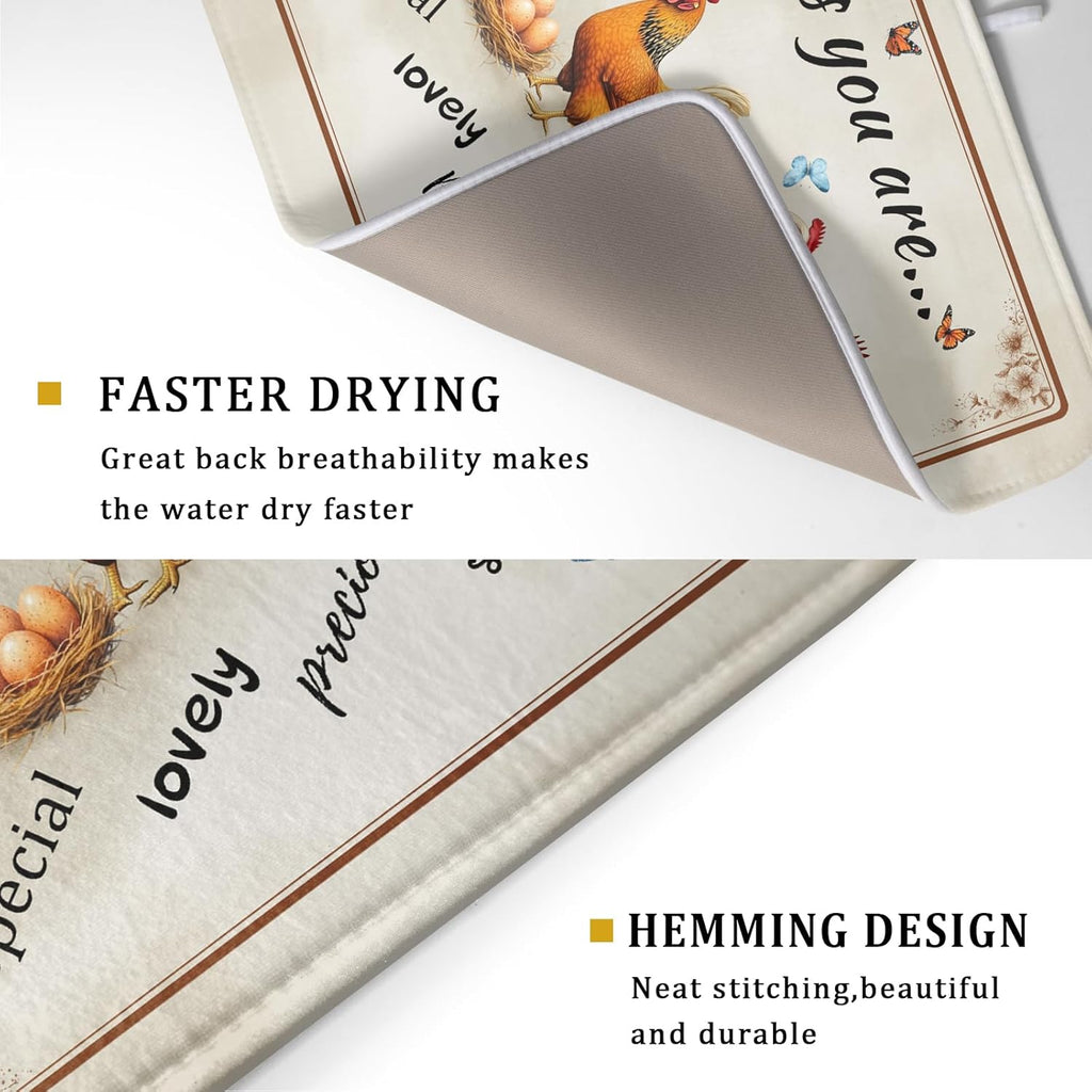 Farmhouse Rooster Dish Drying Mat - Vintage Chicken Absorbent Microfiber Dish Drying Pad for Kitchen Coffee Bar