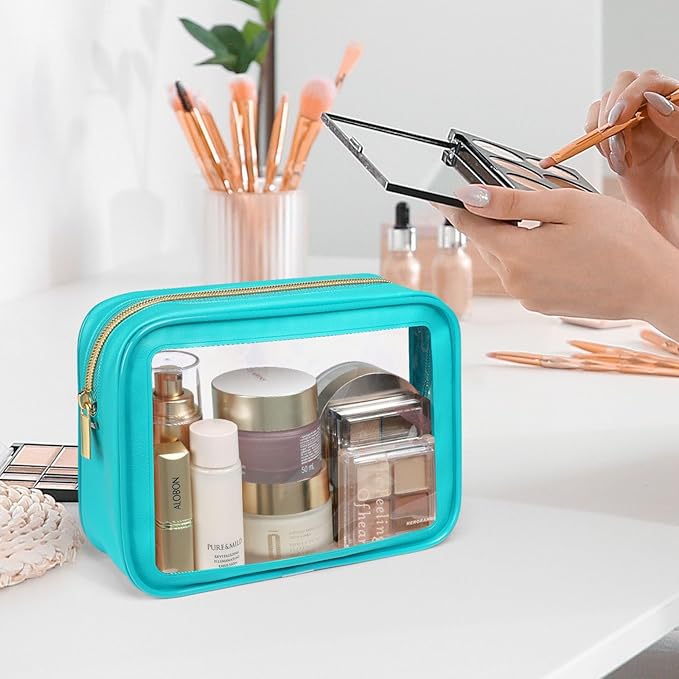 PACKISM TSA Approved Toiletry Bag - 3 Pack Upgrade Color-Edged Clear Makeup Bag, Clear Toiletry Bag For Traveling Fits Various Storage Needs, Turquoise