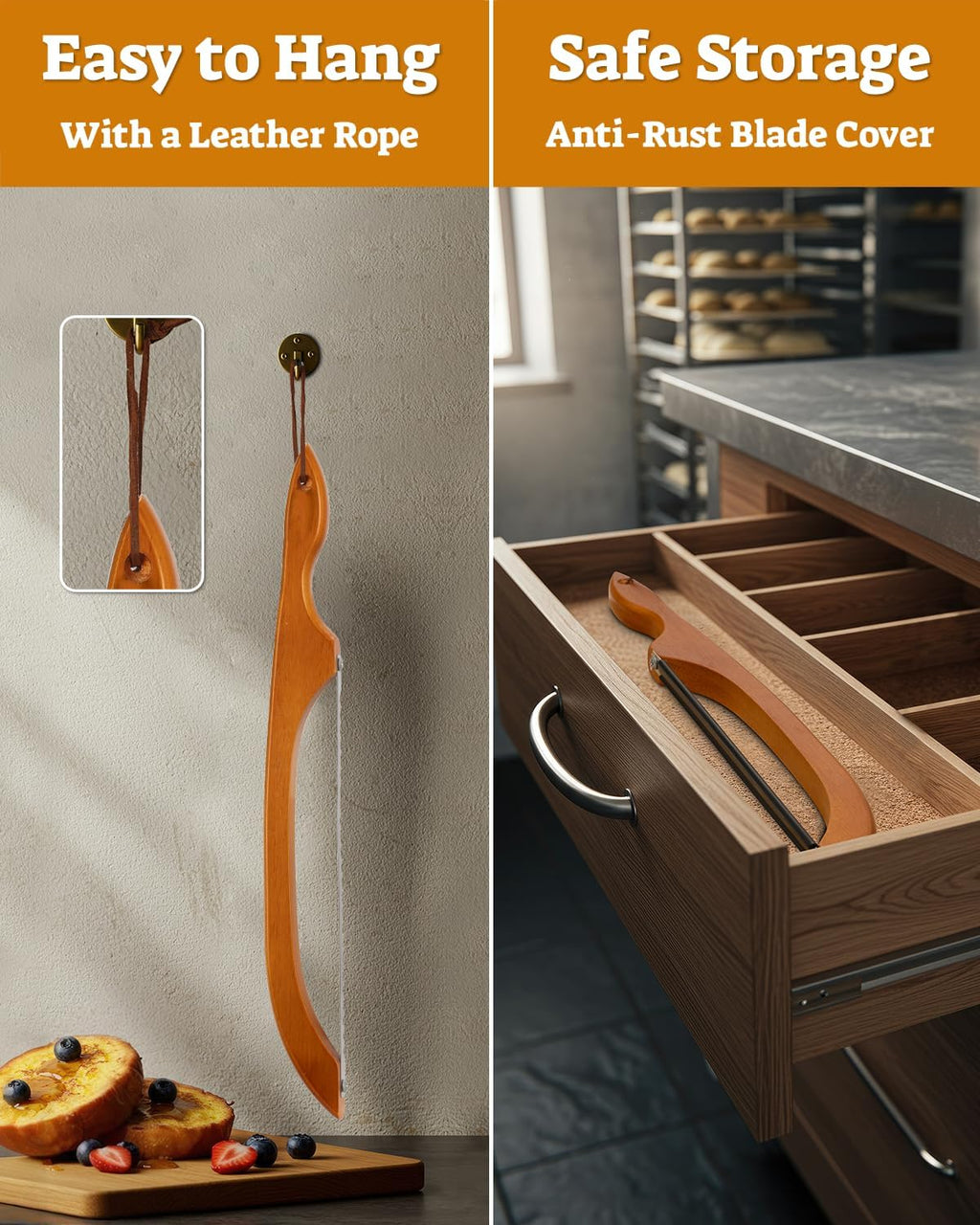 16.5” Bread slicer for Homemade Bread, Serrated Bread Knife for homemade bread with Bow Design, Premium Bread Knife, Bread Slicer, Bread Cutter for Bagels, Baguettes, Light Brown Color