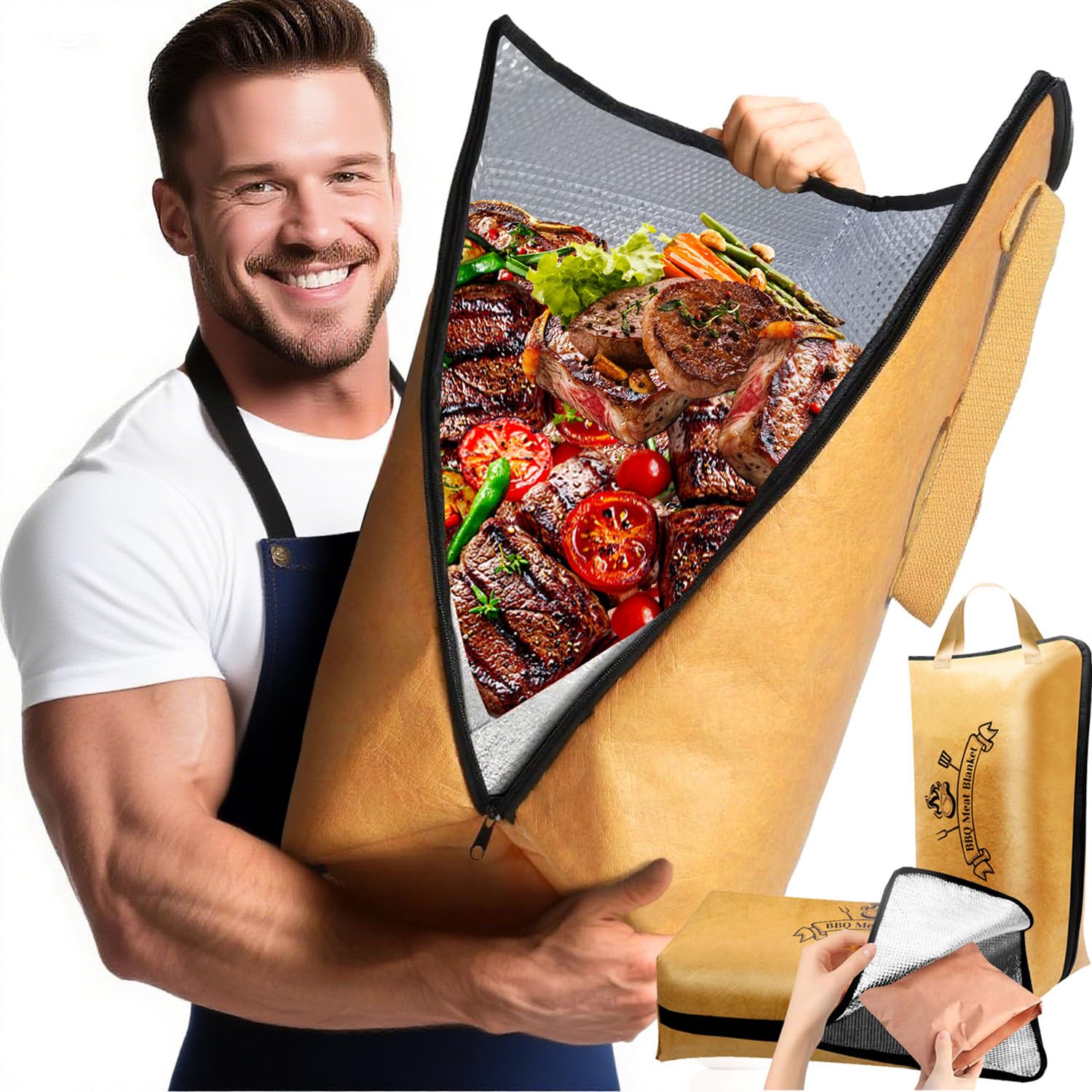 BBQ Blanket for Resting Meat,Design in USA- Meat Resting Bag for BBQ Grill & Smoking - Insulated Waterproof Reusable Thermal Blanket for Turkey, Beef, Pork Ribs - Gift for Men