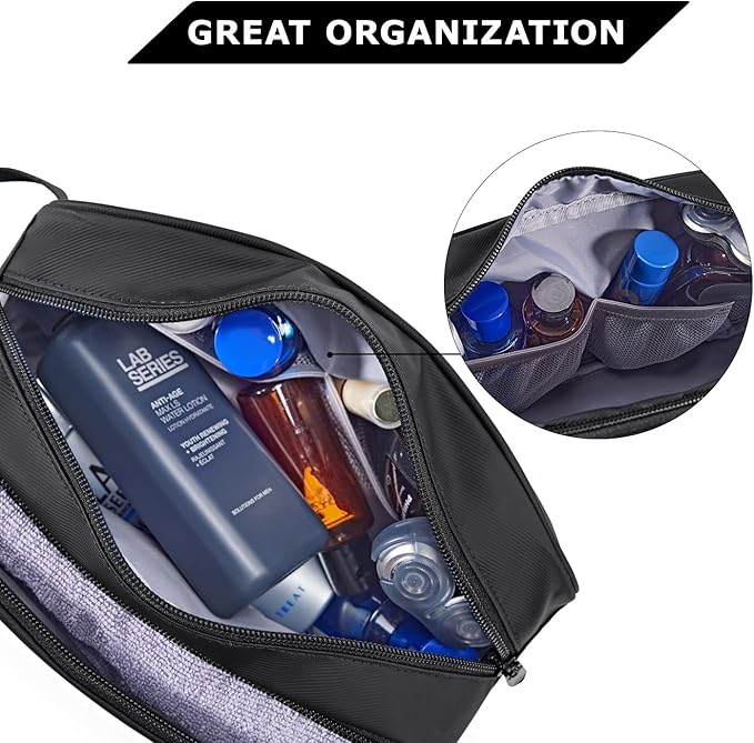 BAGSMART Toiletry Bag for Men, Travel Toiletry Organizer Dopp Kit Water-resistant Shaving Bag for Toiletries Accessories, Door Room Essentials,Black-basic