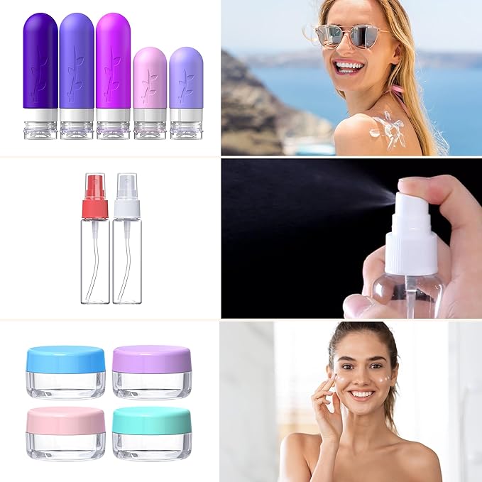 19 Pack travel Bottles for Toiletries, Silicone TSA Approved Travel Size Containers for toiletries Leak Proof Refillable Travel Accessories for Shampoo Conditioner Lotion