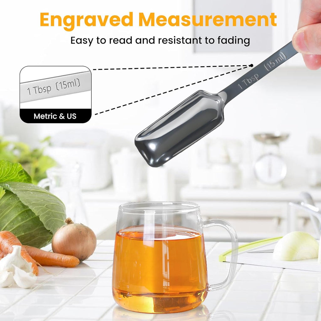 21 Pieces YUNNKEEY Measuring Cups and Spoons Set - Includes 7 Stainless Steel Measuring Cups, 8 Rectangular & 5 Mini Measuring Spoons with Leveler Fits Spice Jars, Ideal for Dry and Liquid Ingredients