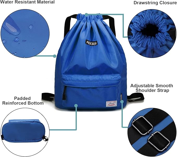 Peicees Waterproof Drawstring Sport Bag Lightweight Sackpack Backpack for Men and Women