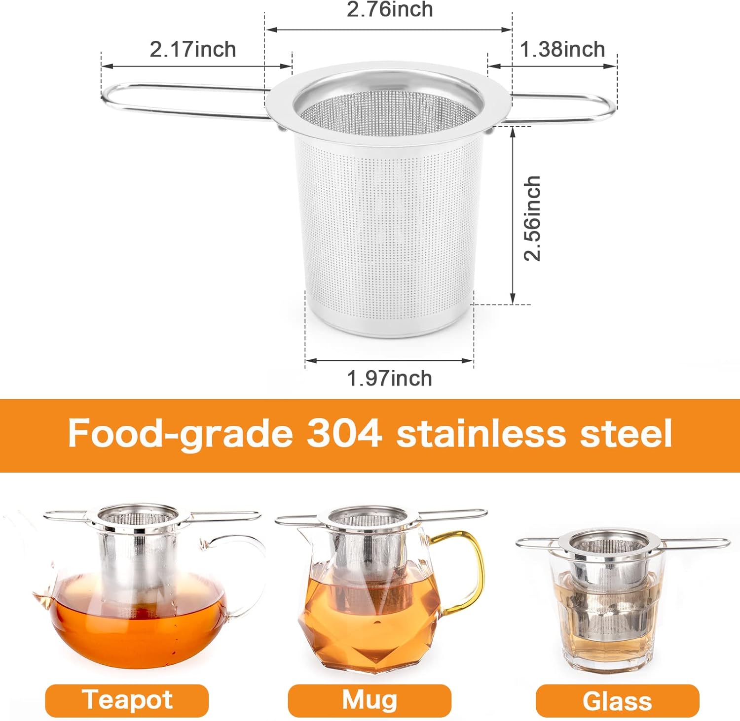 2Pack Tea Strainer, Stainless Steel Tea Infuser Basket Sitting in Mugs, Evmliy Tea Infusers for Loose Tea, Fine Mesh Tea Diffuser Long-Handled Tea Strainers Filters, Tea Steeper for Leaf (2Pack)
