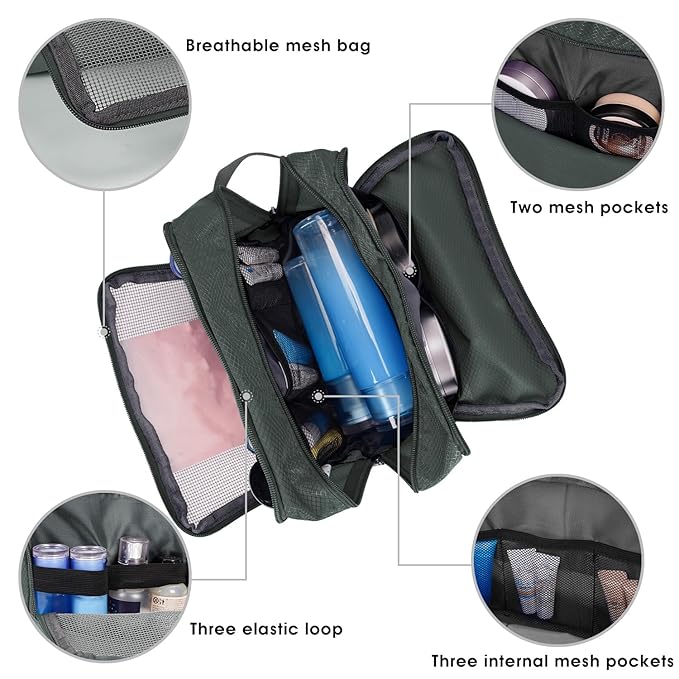 Toiletry Bag for Men Hanging Dopp Kit Water Resistant Shaving Bag Small Toiletry Bag for Traveling (Pure Gray)