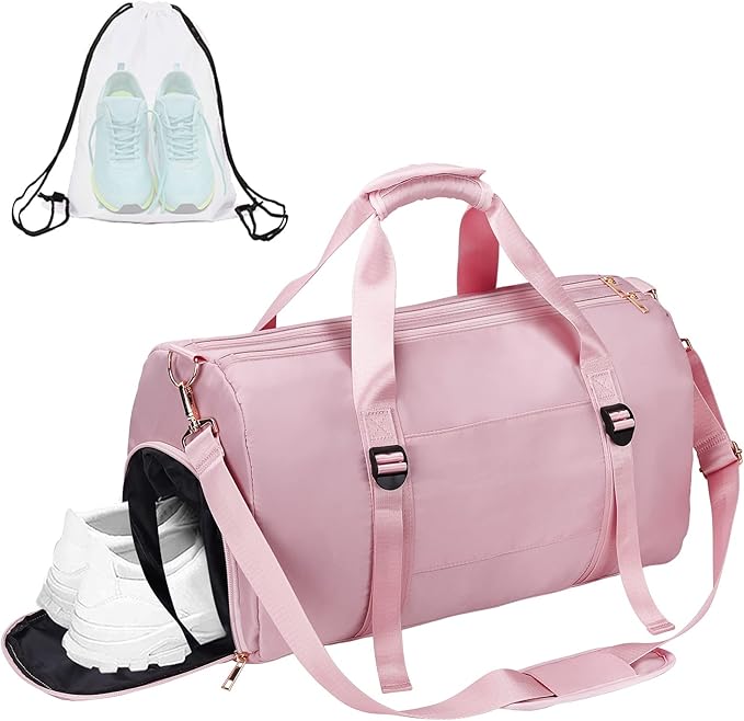 ICEIVY Gym Duffle Bag Dry Wet Separated Gym Bag Sport Duffle Bag Training Handbag Yoga Bag with Extra Drawstring Backpack(Pink-Upgrade) Large