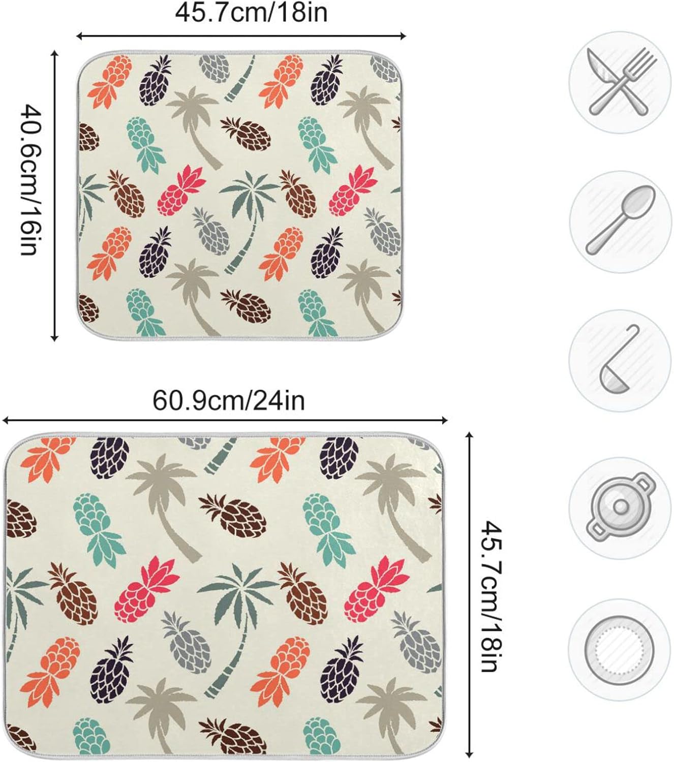 Super Absorbent Dish Drying Mat, Microfiber Fast-Drying Dish Mat, 16" x 18", Kitchen Dish Drying Pad Coconut Palm Trees Pineapples…