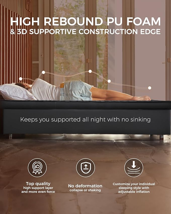 KingCamp Double Sleeping Pad, 2 Person Queen R 7.9 Self Inflating Sleeping Pad, 3" Ultra Thick Full Size Foam Mattress Mat with Pump Sack for Camping Outdoor Tent Car, PVC Free (Black)