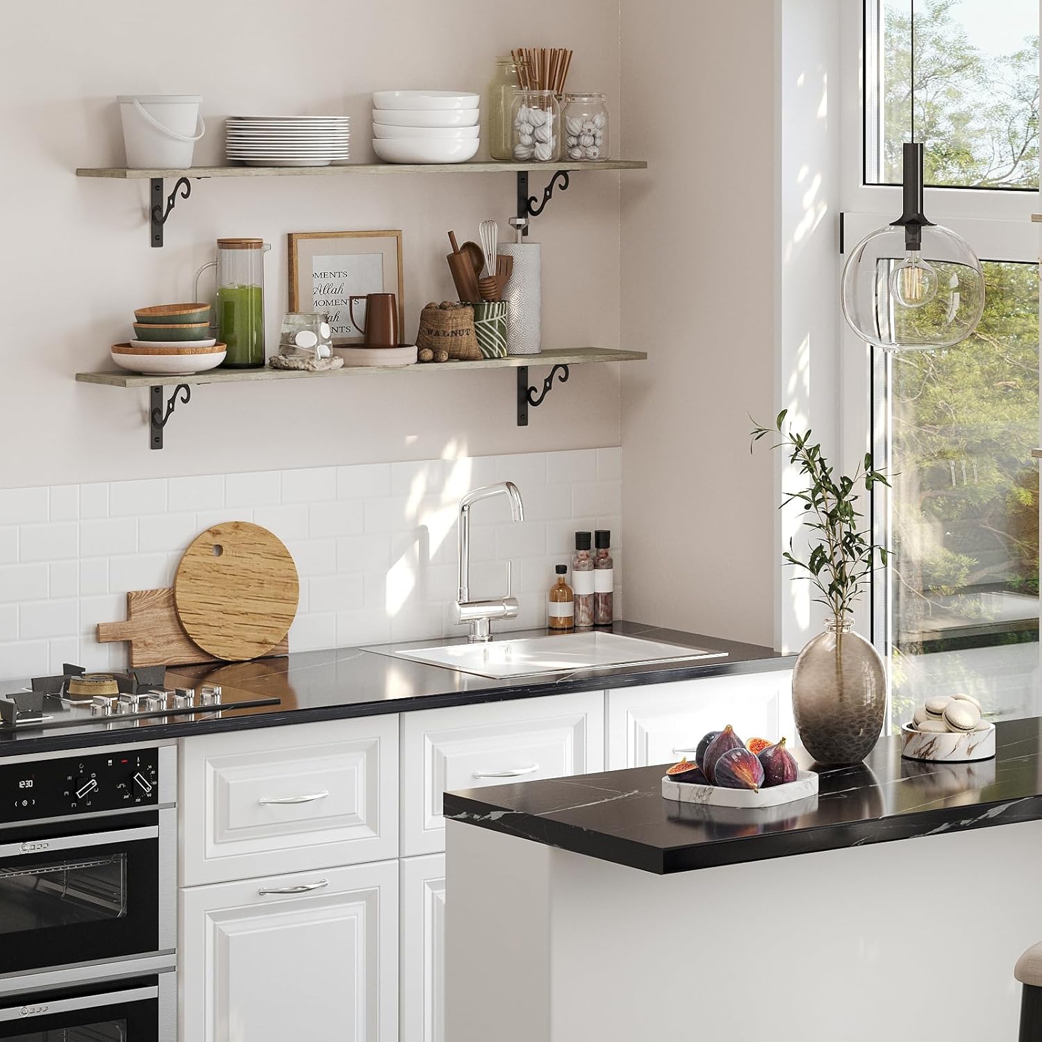 DINZI LVJ Long Wall Shelves, 47.3 Inch Large Floating Shelves Set of 2, Wide Display Shelf Wall Mounted with Brackets, Easy Hanging for Living Room, Toilet, Office, Bedroom, Gray Wash