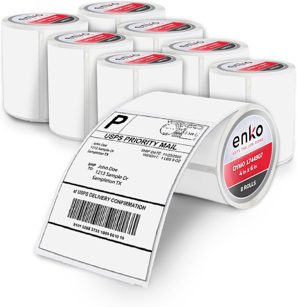 enKo Compatible Zebra 4x6 Label/Dymo Labels 1744907 (4 x 6) for Dymo Labelwriter 4XL Shipping Zebra Direct Thermal Printer (8 Rolls, 1760 Labels)
