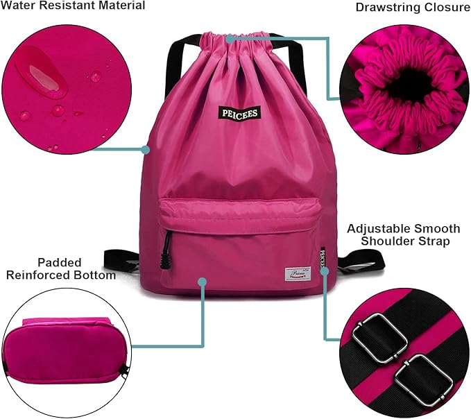 Peicees Waterproof Drawstring Sport Bag Lightweight Sackpack Backpack for Men and Women