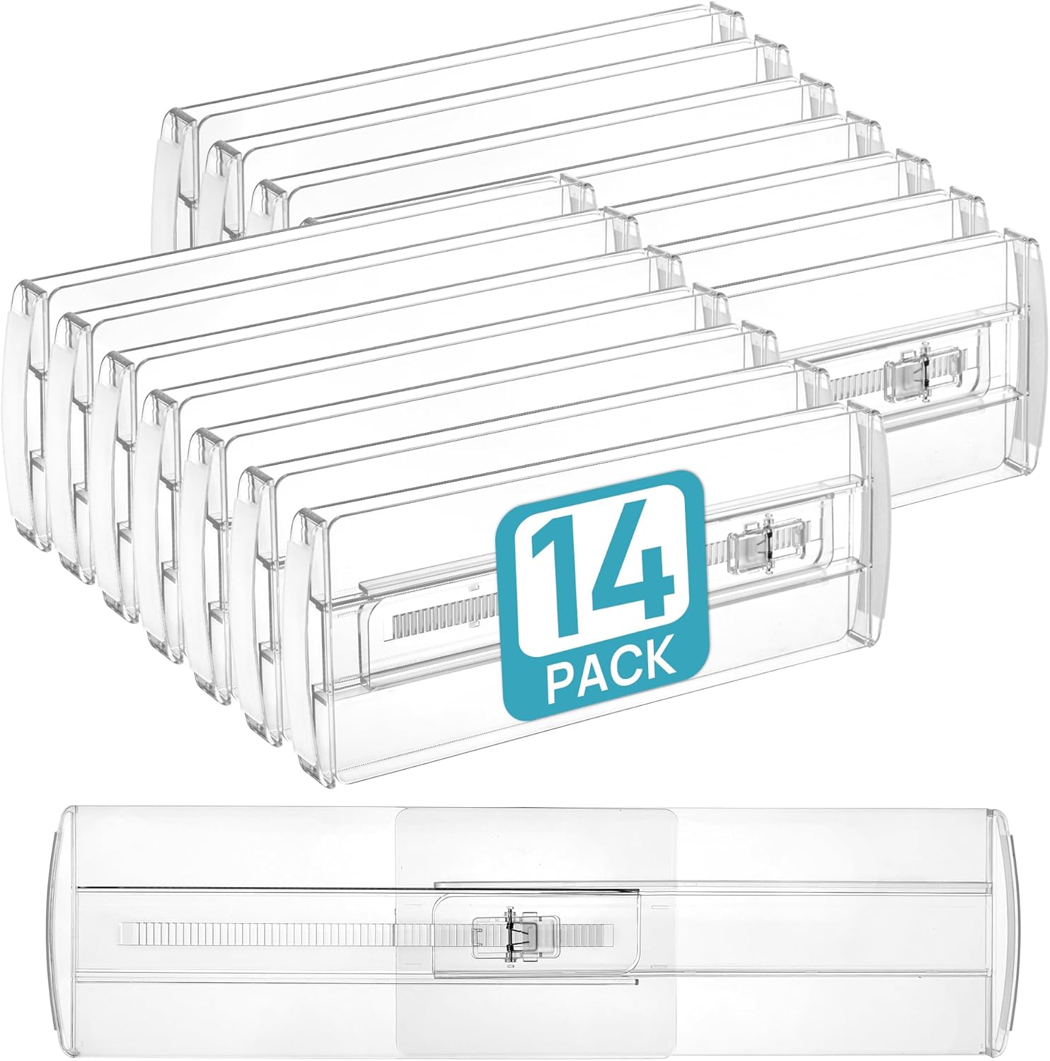 Vtopmart 14 Pack Drawer Dividers for Clothes, 4" High 10.2"-16.6" Adjustable Expandable Dresser Drawer Organizer, Clear Plastic Separators for Dresser, Baby Clothing, Underwear, Cosmetic, Toiletries