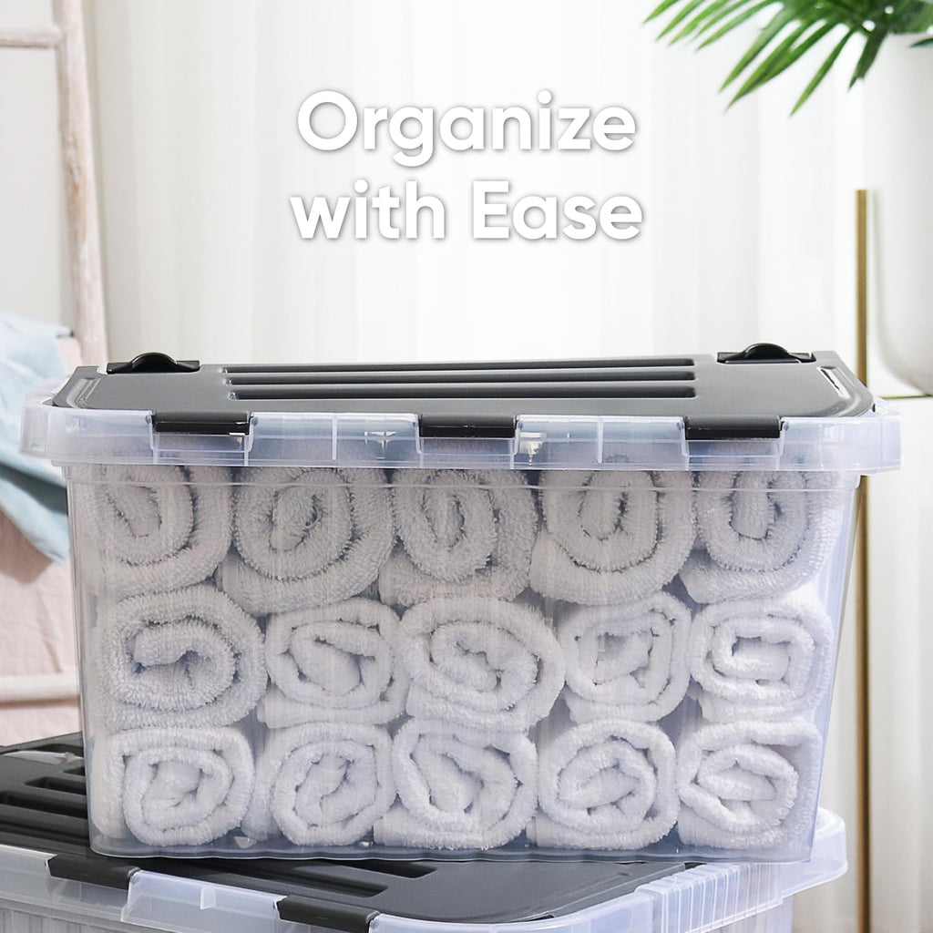 Superio Storage Bins with Lids, Clear Plastic Containers for Organizing, Stackable Totes, BPA Free, Odor Free, Organizer Boxes for Home, and Dorm (2 Pack, 20.25"x14"x10.5")