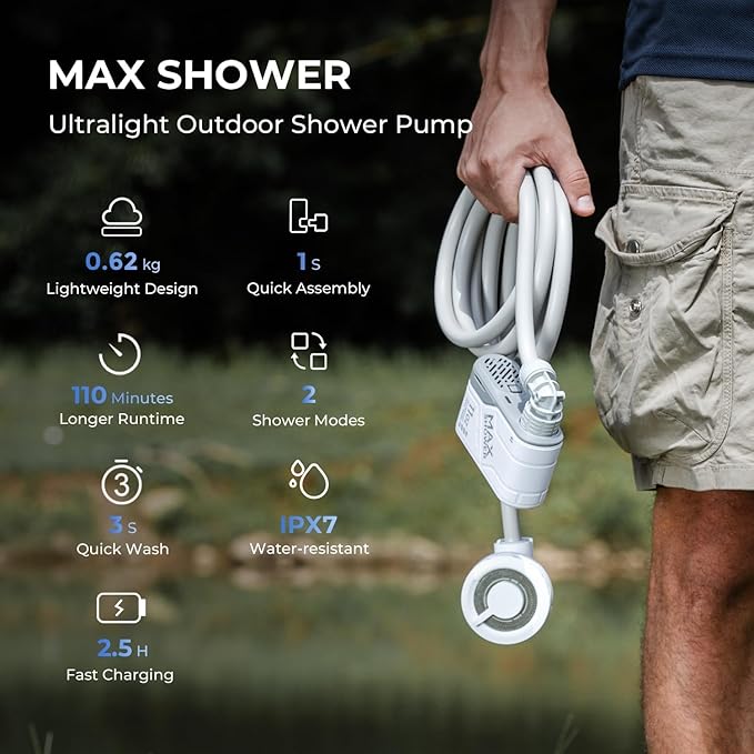 FLEXTAILGEAR MAX Shower Portable Shower for Camping, Rechargeable Outdoor Camping Shower, Portable Shower Pump with USB-C,Shower Pump for Hiking, Car wash, Pet Cleaning, Beach Vacations