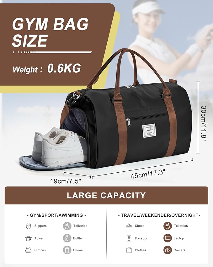 Gym Bag Womens,Travel Duffel Carry on Bag Sport Tote Bag Weekend Overnight Bag