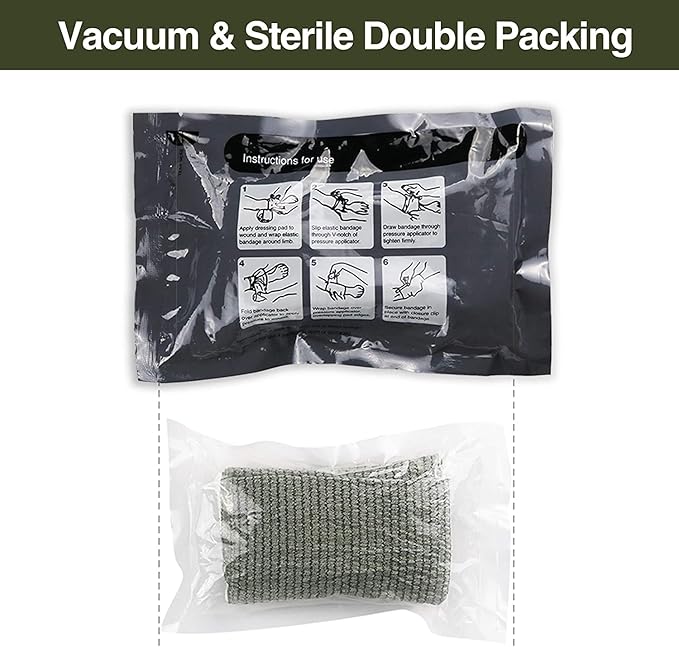 RISEN Israeli Bandage Vacuum Sterile Compression Bandages for First Aid Emergency Battle Wound Dressing Self-Rescue, 6 Inch, 1 Pack