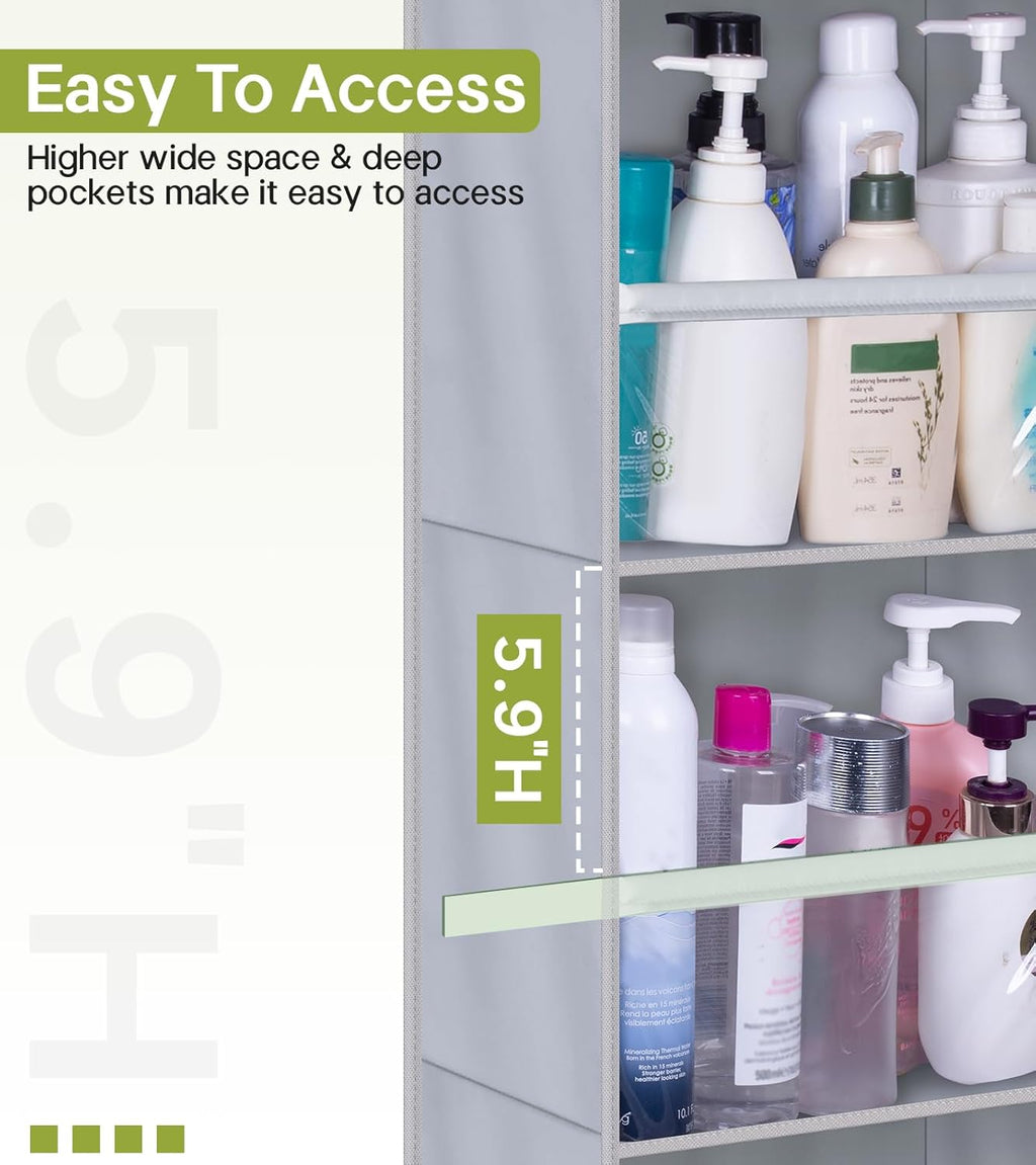 AOODA Over the Door Organizer, Large Capacity Closet Door Hanging Organizer, Clear Deep Pockets Baby Storage for Nursery, Bathroom, Bedroom, Pantry, Diapers (Grey)