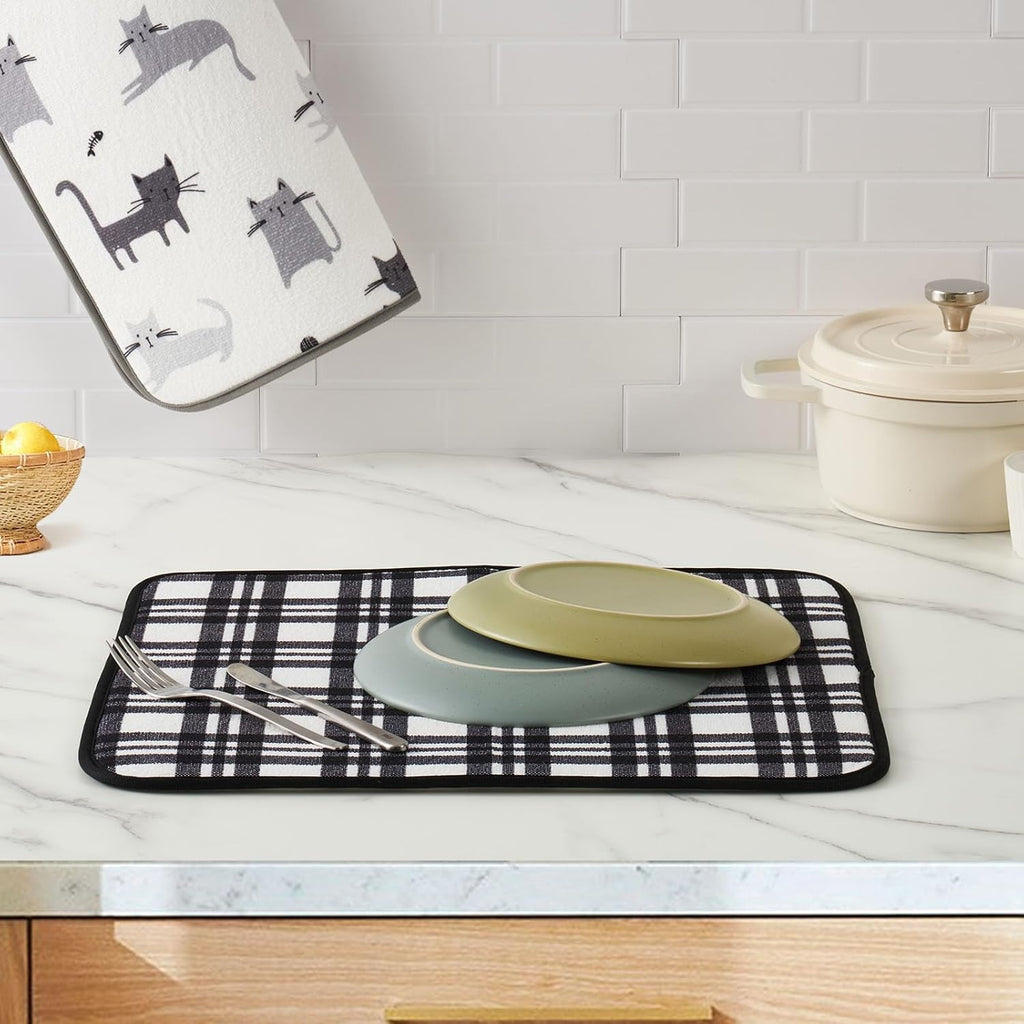 FRESHMINT Printed Dish Drying Mats for Kitchen Counter 2 Pack Absorbent Reversible Drying Mats Microfiber Kitchen Countertop Protector Dishes Drying Pad Extra Large 18"x24" Dish Mat