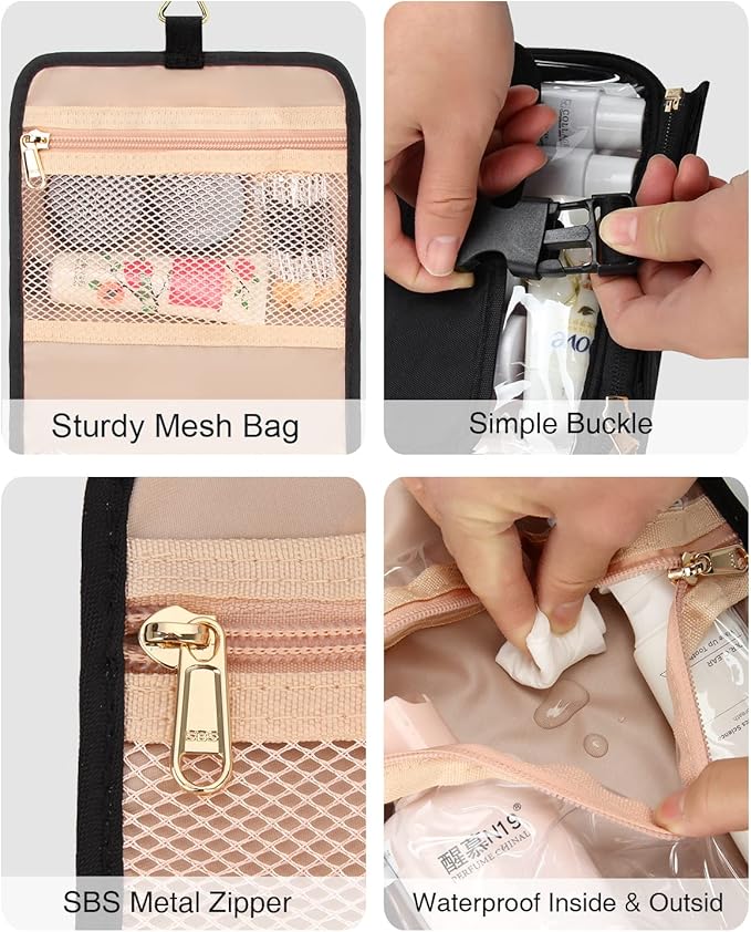 Relavel Travel Toiletry Bag for women with Detachable TSA Approved Toiletry Bag, Compact Hanging toiletry bag with Small Carry On 3-1-1 Clear Waterproof Travel Bags for Toiletries (M Black, A Small)