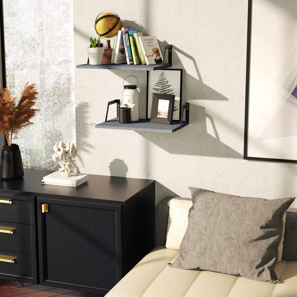 SRIWATANA Floating Shelves Wall Mounted Set of 2 Rustic Wood Shelves with Large Capacity(Weathered Gray)