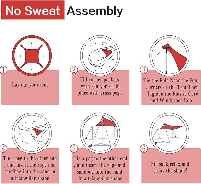 UMARDOO Family Beach Tent Canopy Sun Shade Portable, Large Compact Beach Sun Shelter Easy Setup with Packable Bag for Outdoor Travel (Red, 10X10 FT. 4Poles)