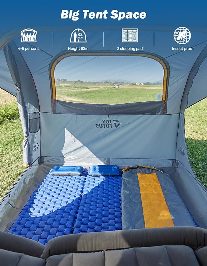 JOYTUTUS SUV Tent for Camping with Rainfly, Double Door Design Car Tent with Aluminum Poles, SUV Tailgate Tent with Waterproof PU2000mm Double Layer for 6-8 Person, Orange