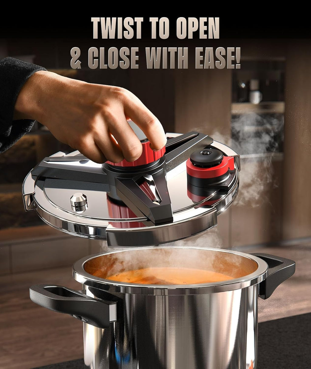 18/8 Stainless Steel Pressure Cooker 7 QT, [Save 70% Cooking Time] Olla De Presion with Food-Grade Body [One Hand Operation] Rotating Lock/Unlocking Lid System, Steam Rack Included