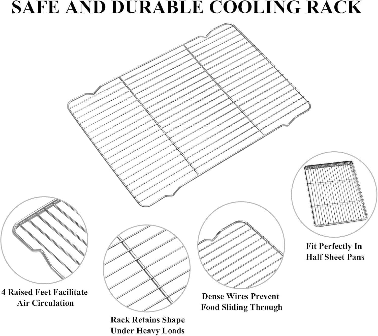 Deedro Baking Sheet with Rack Set [2 Sheets + 2 Racks], Stainless Steel Cookie Half Sheets Baking Pan Oven Tray with Cooling Rack, 17.32 x 12.28 x 1 Inch, Heavy Duty, Non-toxic, Easy Clean