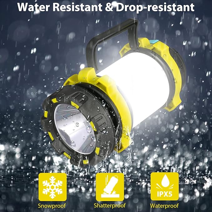 2 Pack Camping Lantern, Outdoor LED Camping Light, Rechargeable Flashlights with 1000LM, 6 Modes, 4000mAh Power Bank, IPX5 Waterproof Portable Emergency Camp Light for Hurricane Survival - Yellow