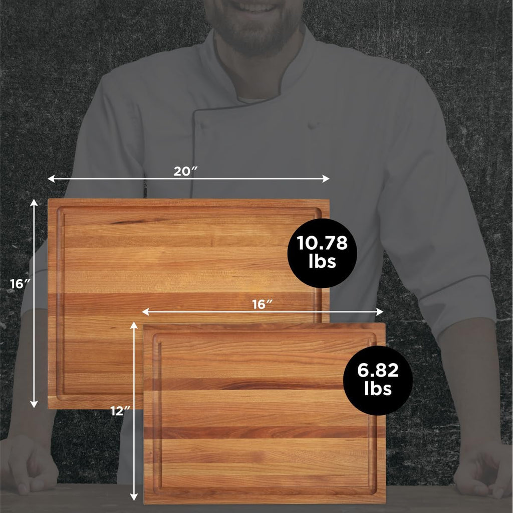 Medium Wood Cutting Board from American Cherry - A Reversible Butcher Block That Comes with Juice Groove for Cutting Meat and Juicy Veggies Easily - Cherry Chopping Board - 16x12x1.5 inches