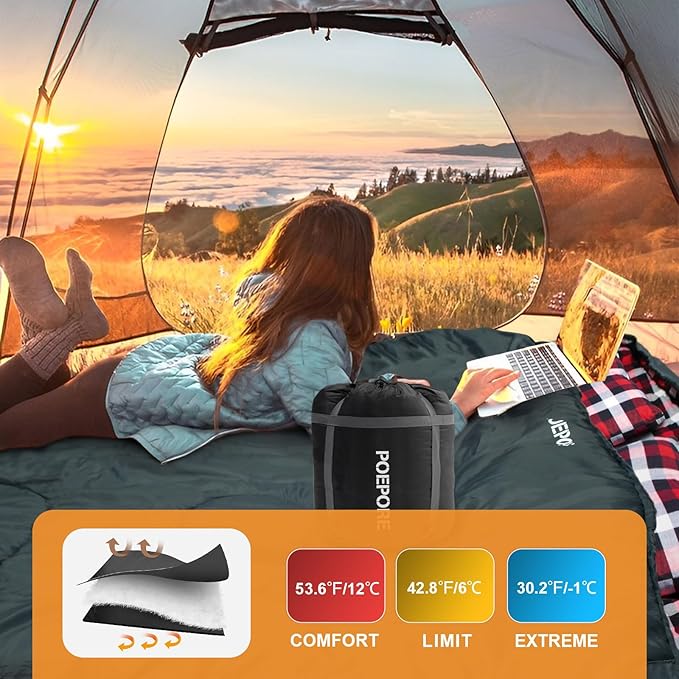 Double Sleeping Bag Flannel for Adults with 2 Pillows 2 Person Sleeping Bags Camping XXL Queen Size Two Person Sleeping Bag for Cold Weather