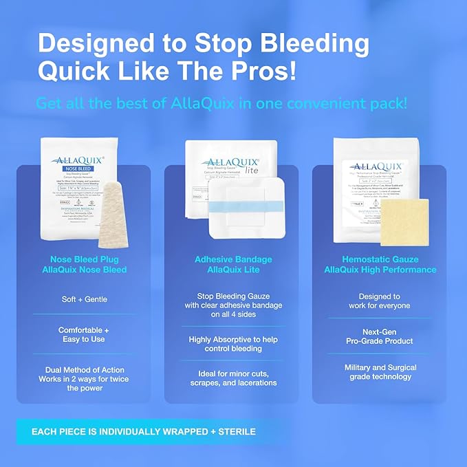 Stop Bleeding Quick Kit - First-aid with AllaQuix Stop Bleeding Gauze (Blood clotting Bandage) (Ultimate)