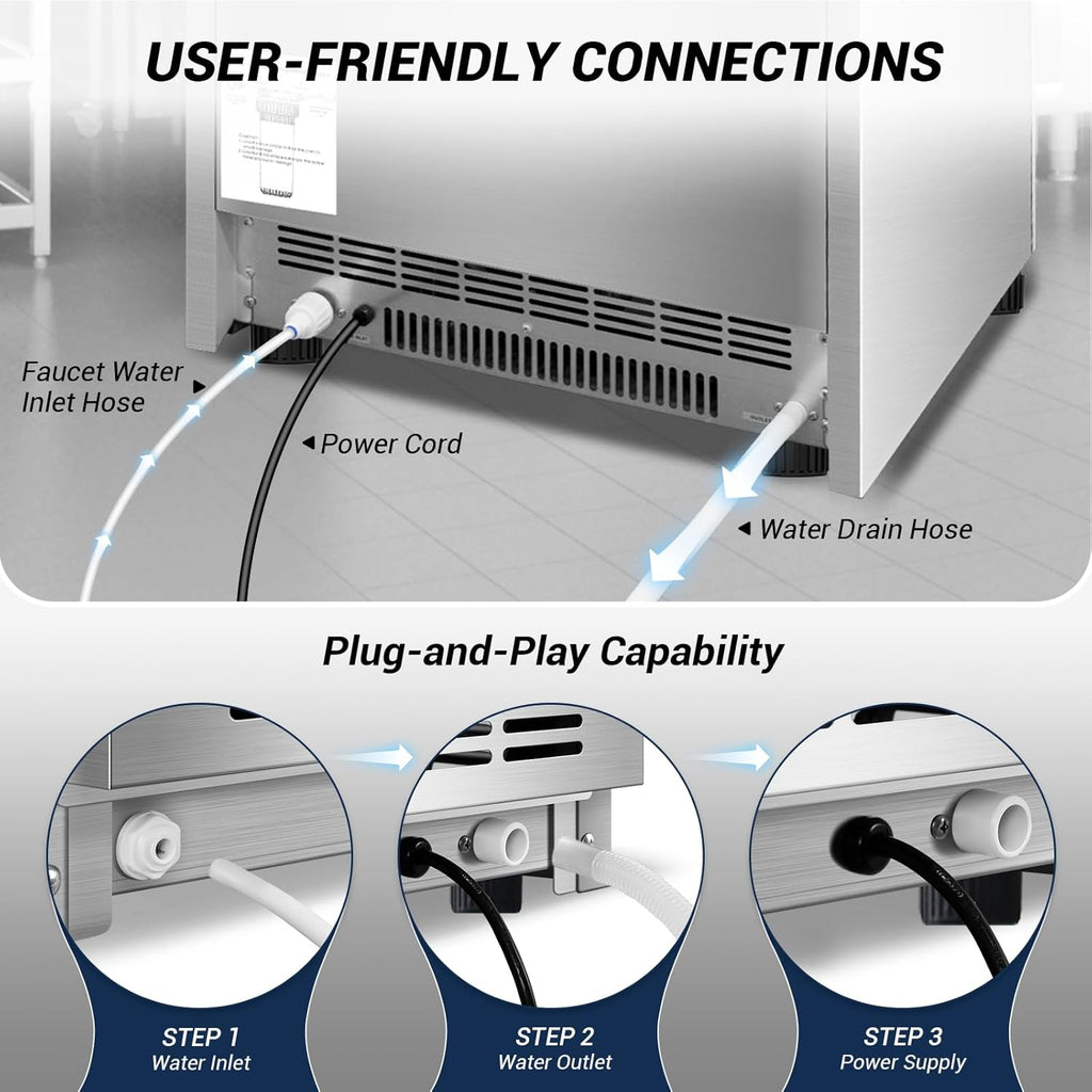 220LBS Commercial Ice Maker Machine - 72PCS Ice Cubes per Round, Undercounter/Freestanding Ice Machine, 55LBS Ice Storage Capacity for Home Bar and Outdoor, Stainless Steel Self-Cleaning