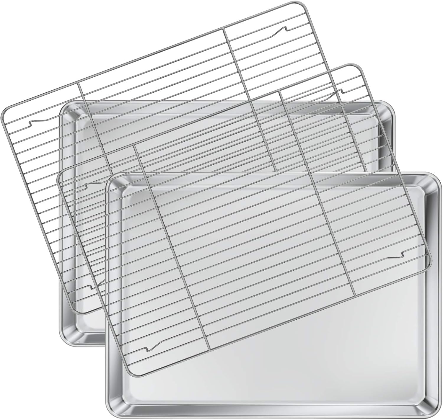 Deedro Baking Sheet with Rack Set [2 Sheets + 2 Racks], Stainless Steel Cookie Half Sheets Baking Pan Oven Tray with Cooling Rack, 17.32 x 12.28 x 1 Inch, Heavy Duty, Non-toxic, Easy Clean