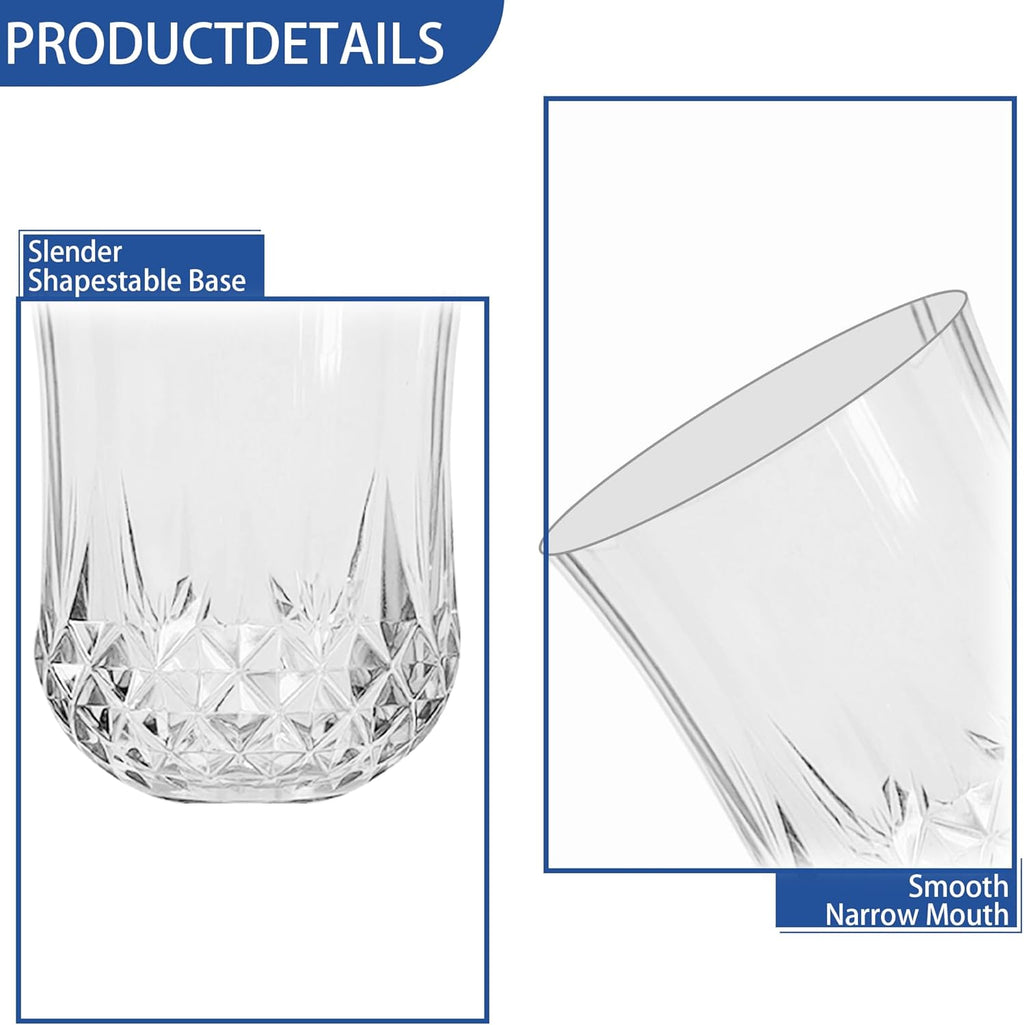 12 PCS Transparent Stemless Wine Glasses，Plastic Reusable Cups 9OZ Vintage Drinking Glasses Tumblers for Whisky, Beer, Juice, Beverages, Cocktai