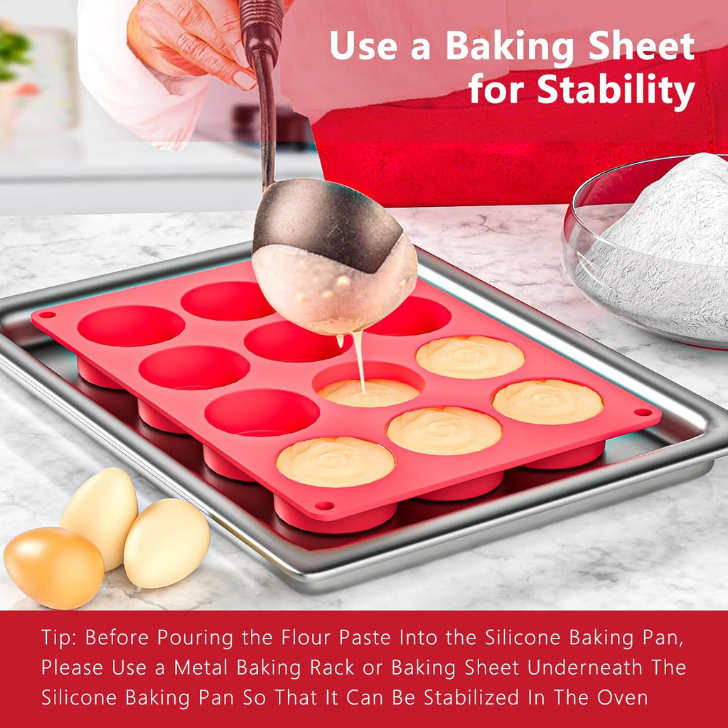 2 Inch Round MuffinPan,3 Pcs 12 Cups Egg Bites Silicone Mold,Cupcake Pan Molds For Baking English Muffins and Egg Bites,Cookies,Whoopie Pies,Mini Cakes,Biscuits,Buns