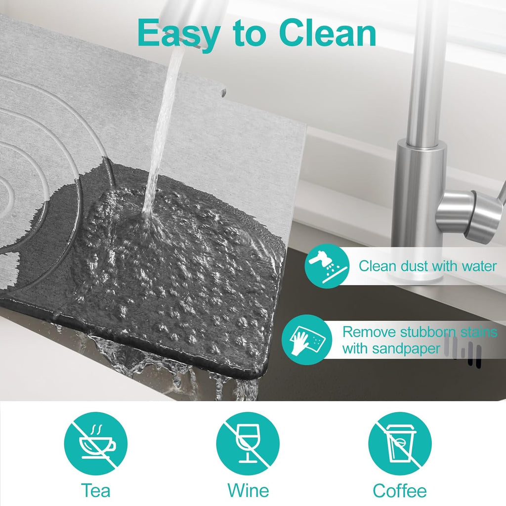 Luxspire Large Stone Drying Mat for Kitchen Counter 24"x16"- Fast-Absorbing Dish Drying Mat Non-Slip Drying Pad for Dishes, Utensils, Cups Waterproof Counter Protector for Kitchen Bathroom, Dark Gray