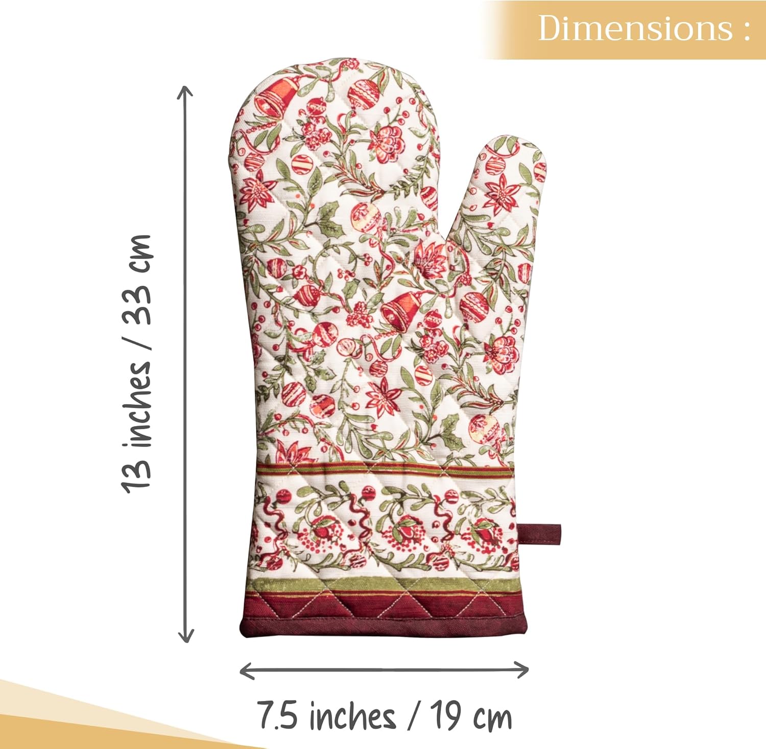 Maison d' Hermine Oven Gloves 100% Cotton Oven Mitt 7" x 13" with Loop Heat Resistant, BBQ, Cooking Gloves, Baking, Grilling, Kitchen, Handling Hot Pans (Pack of 1, Reveillon Au Jardin)