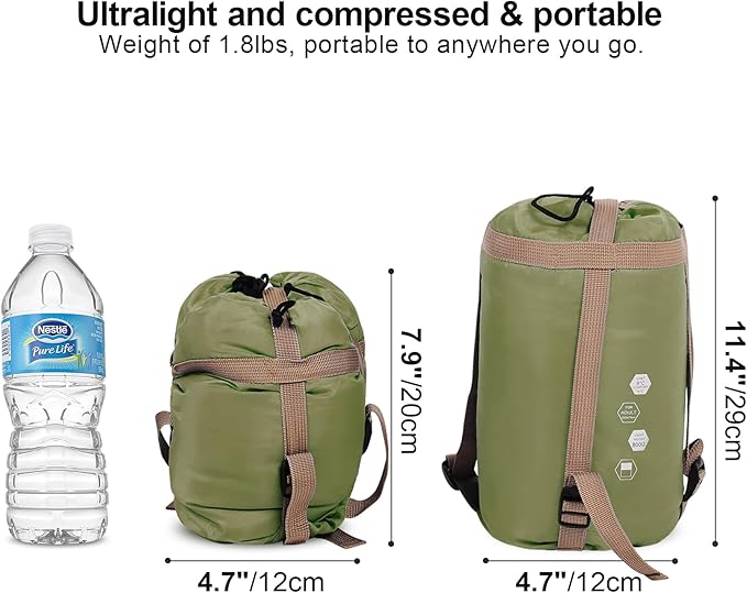 REDCAMP Ultra Lightweight Sleeping Bag for Backpacking, Comfort for Adults Warm Weather, with Compression Sack