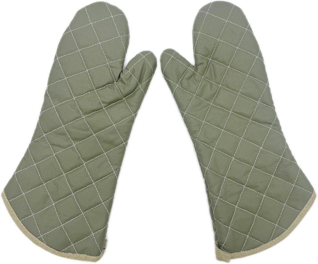 17 Inch Extra Long Heat Resistant Oven Gloves New Cotton Oven Mitts Kitchen Gloves High Temperature Cooking Tool BBQ Gloves (17" Green)