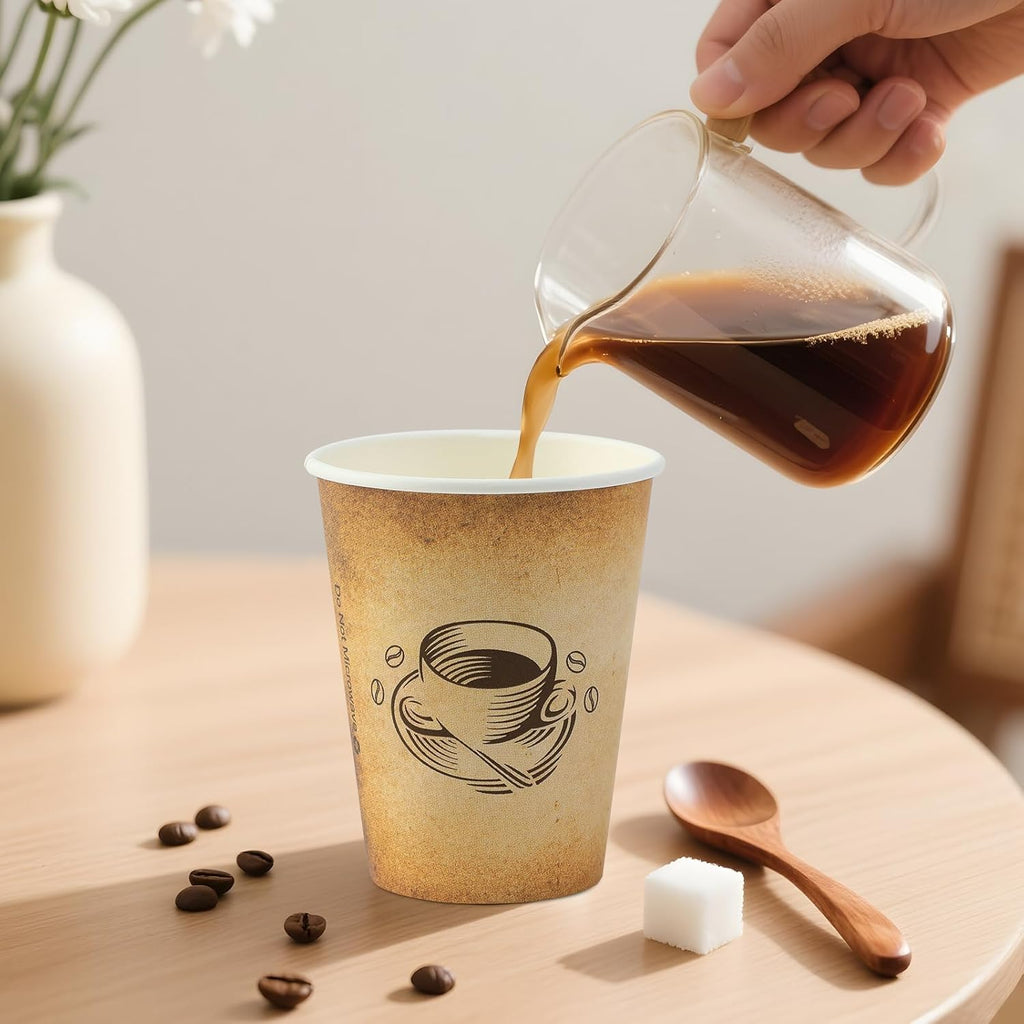300 Pack 12oz Paper Coffee Cups, Hot/Cold Beverage 12oz Disposable Coffee Cups, Retro Design, Leak-Proof, Hot or Cold Drink, Cocoa, Chocolate, Coffee Bar Supplies