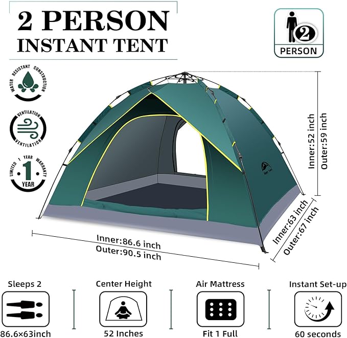 Happy Travel 1/2/3/4 Person Camping Tent, Instant Easy Pop Up Tents for Camping,Automatic Waterproof Family Camping Tent, Easy Set Up Tent,Portable Windproof Dome Tent for Camping Hiking & Traveling