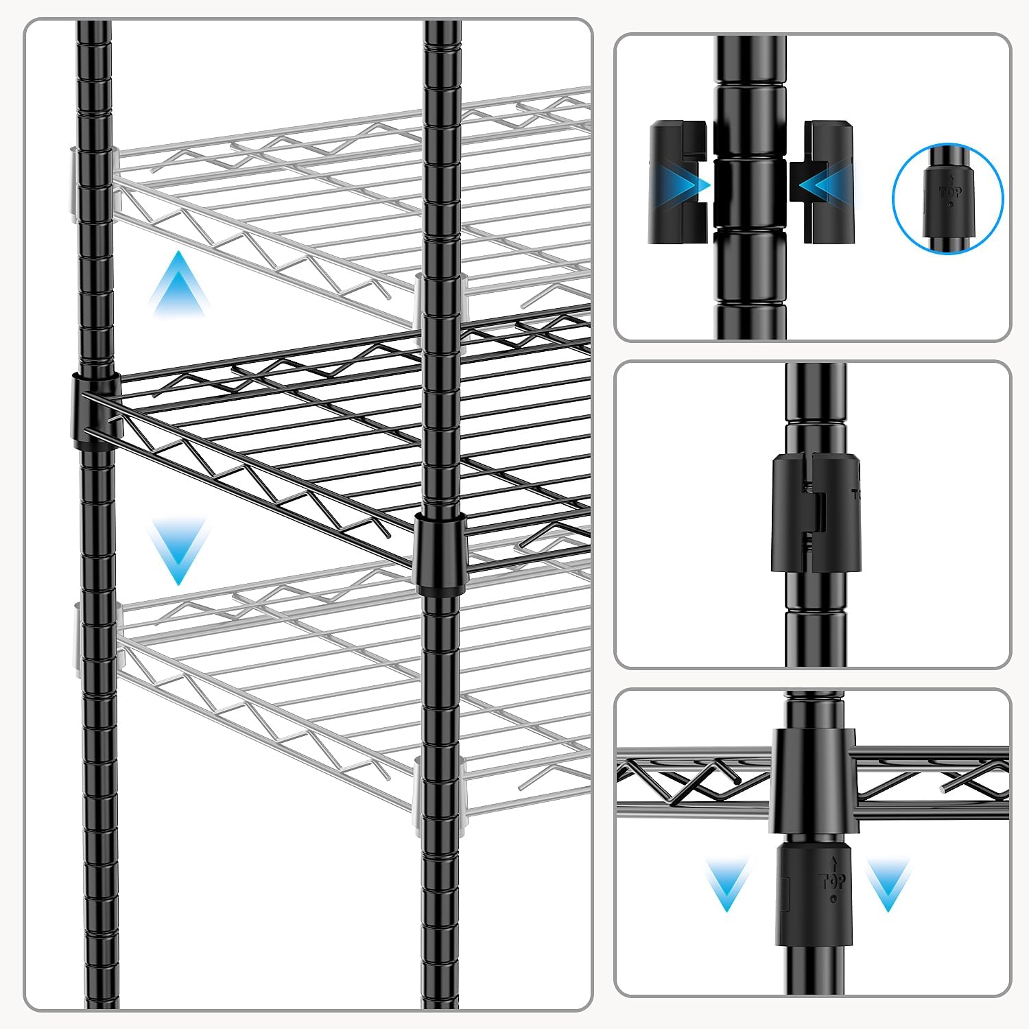 1250 lbs 5 Tier Shelf Metal Storage Shelves Wire Rack Closet Organizers with Wheel for Garage Kitchen Bathroom Laundry Black 13.7" D x 23.6" W x 62.4" H