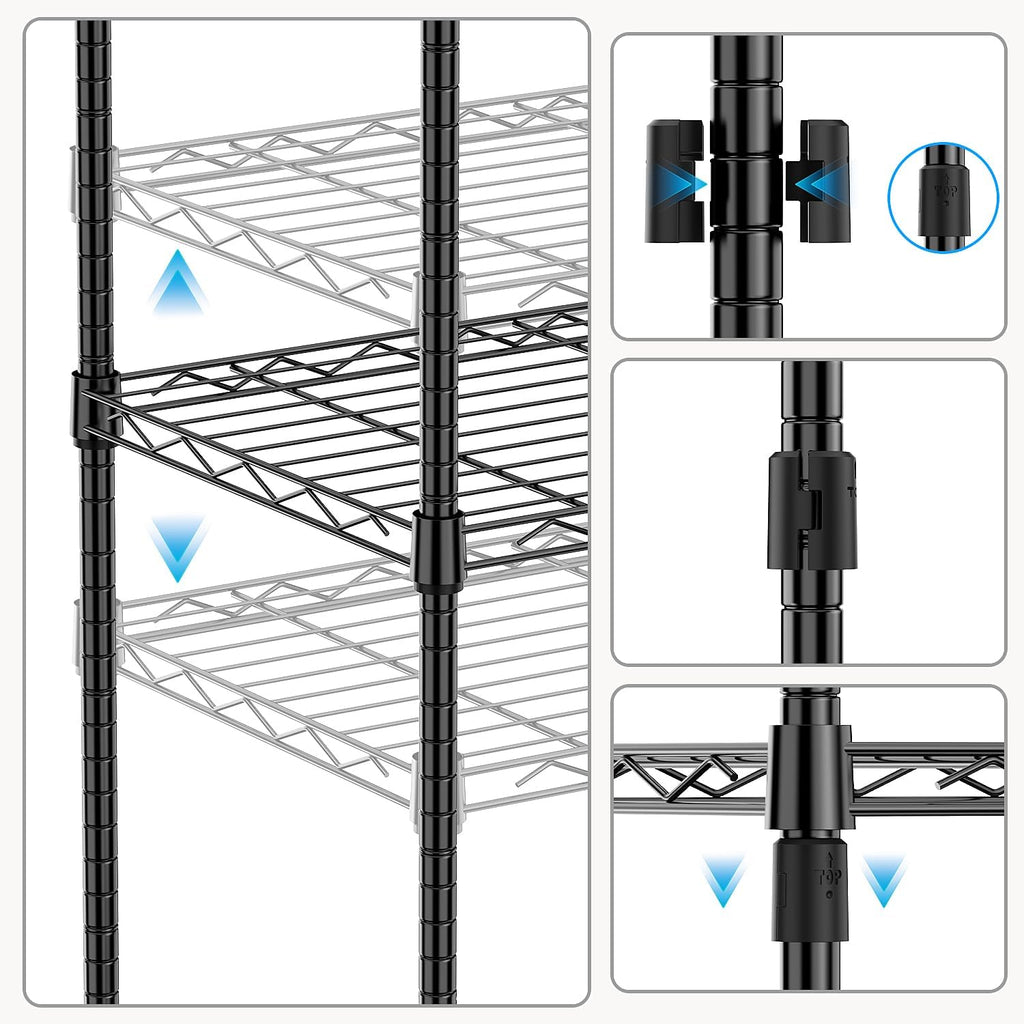 1000 lbs 4Tier Shelf Metal Storage Shelves Wire Rack Closet Organizers with Wheel for Garage Kitchen Bathroom Laundry Black 13.7" D x 29.5" W x 47.2" H
