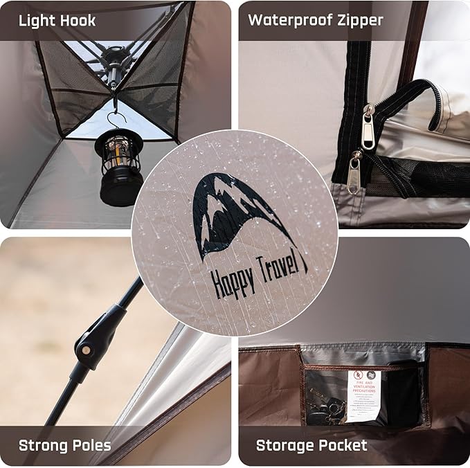 Happy Travel 1/2/3/4 Person Camping Tent, Instant Easy Pop Up Tents for Camping,Automatic Waterproof Family Camping Tent, Easy Set Up Tent,Portable Windproof Dome Tent for Camping Hiking & Traveling