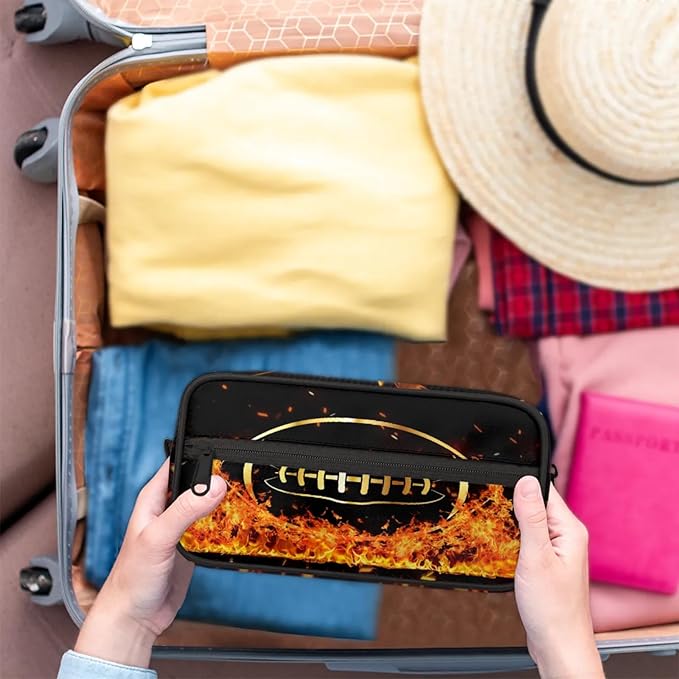 Rugby in Fire Boys Toiletry Bag for Kids Dopp Kit Waterproof Hanging Wash Bag Cosmetic Bag Medicine Bag for Travel Sports Shower Essential